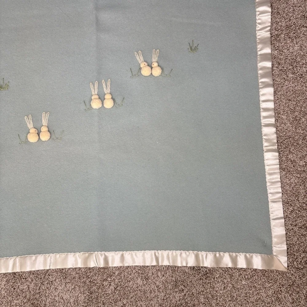 Tidykins Vintage North Star Virgin‎ Wool Baby Infant Crib Blanket Bunnies Green